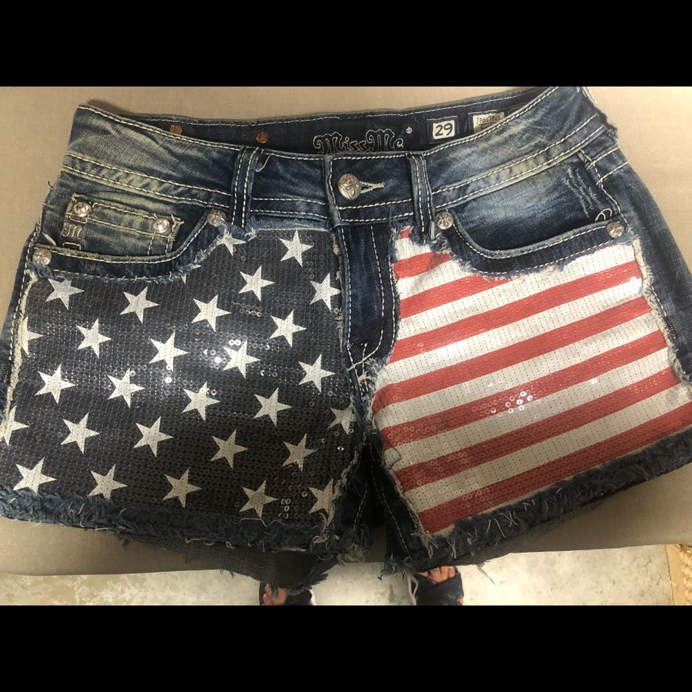 Miss Me Patriotic Flag Shorts